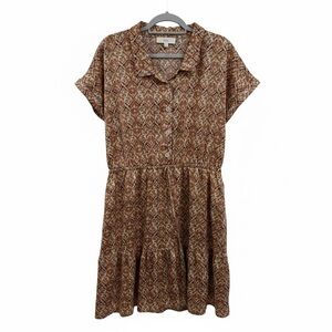 Lucky Brand Red and Gold Patterned Midi Dress
